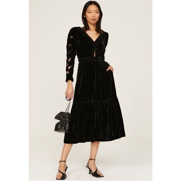 Sea New York Mayde Velvet Black Long Sleeve Cut Out Cutout Midi Size 2 - Picture 15 of 15